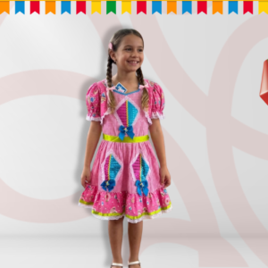 Vestido Junino Rosa com Balões