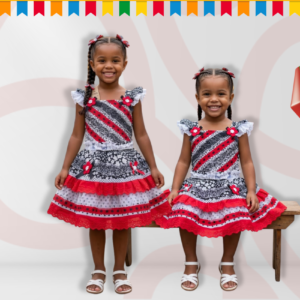 Conjunto Junino Preto e Vermelho