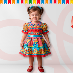 Vestido Junino Floral e Xadrez