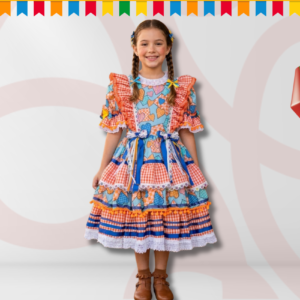 Vestido Junino Corações e Xadrez