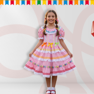 Vestido Junino Rosa Xadrez