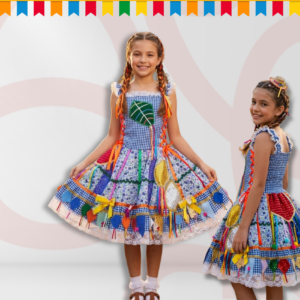 Vestido Junino Juvenil Azul