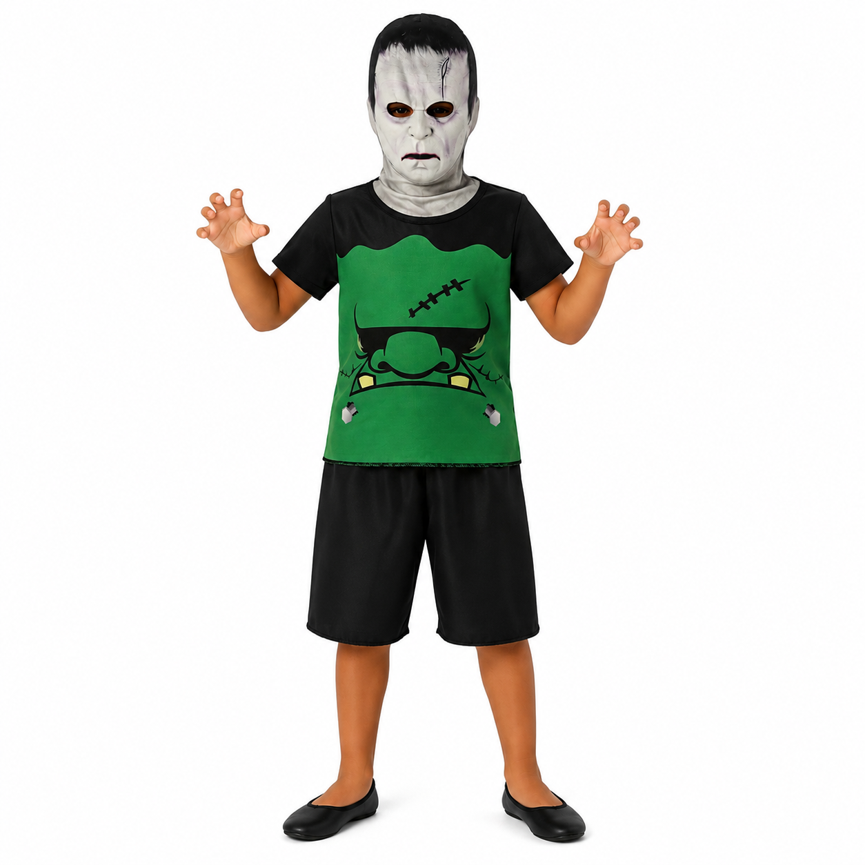 Criança fantasiada de Frankenstein assustador